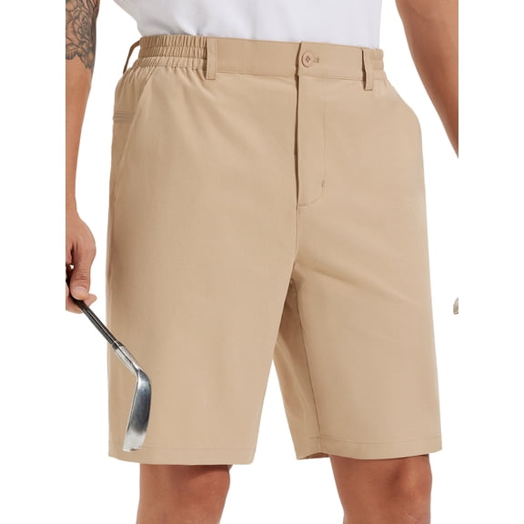 NEIKU Men's Casual Shorts 9" Lightweight Golf Shorts for Men Stretch with 3 Pockets Quick Dry Breathable Work Shorts Khaki L
