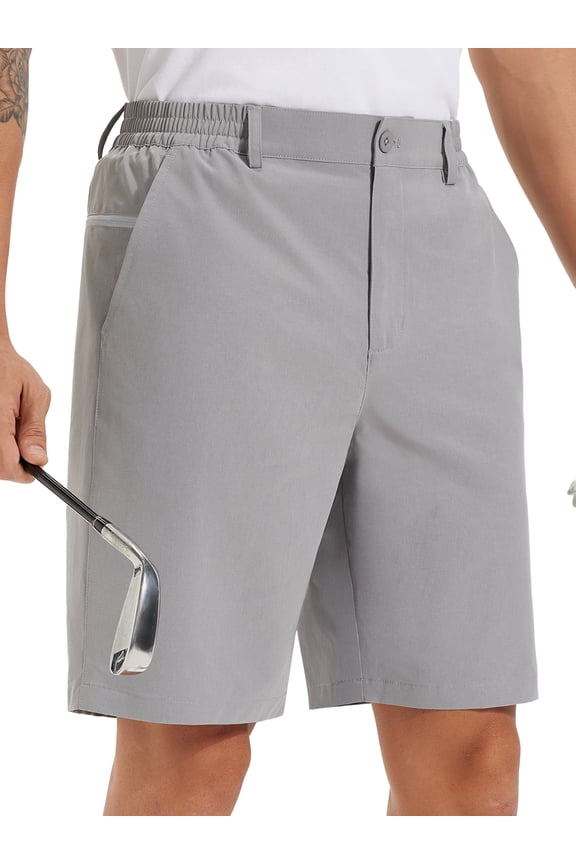 Men's Casual Shorts 9" Lightweight Golf Shorts for Men Stretch with 3 Pockets Quick Dry Breathable Work Shorts Lightgrey L
