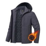 Men's Winter Coat Hooded Work Jacket, Warm Quilted Cotton Lined Outdoor Heavy Duty Outerwear Coat Gray M