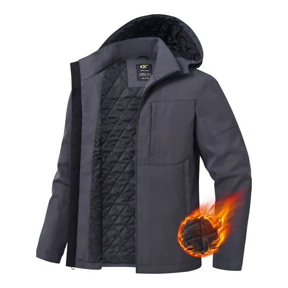 NEIKU Men's Winter Coat Hooded Work Jacket, Warm Quilted Cotton Lined Outdoor Heavy Duty Outerwear Coat Gray M
