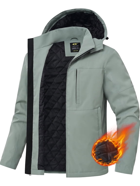 Men's Winter Coat Hooded Work Jacket Warm Quilted Cotton Lined Outdoor Heavy Duty Outerwear Coat Gray-green L