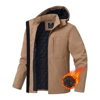 NEIKU Men's Winter Hooded Work Jacket, Warm Quilted Cotton Lined Outdoor Heavy Duty Outerwear Coat Khaki XL
