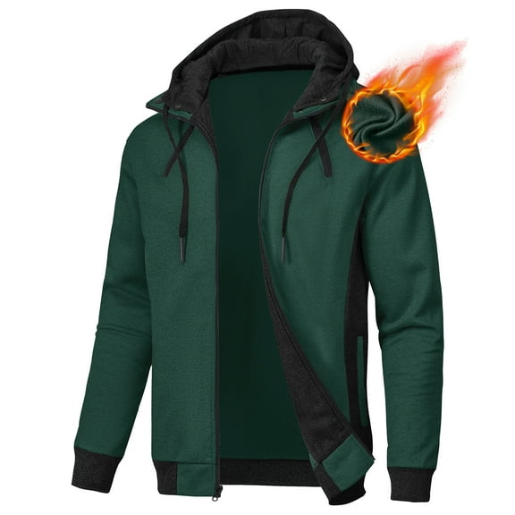 NEIKU Mens Zipper Hoodie Casual Hooded Sweatshirt Fleece Jacket Darkgreen-M