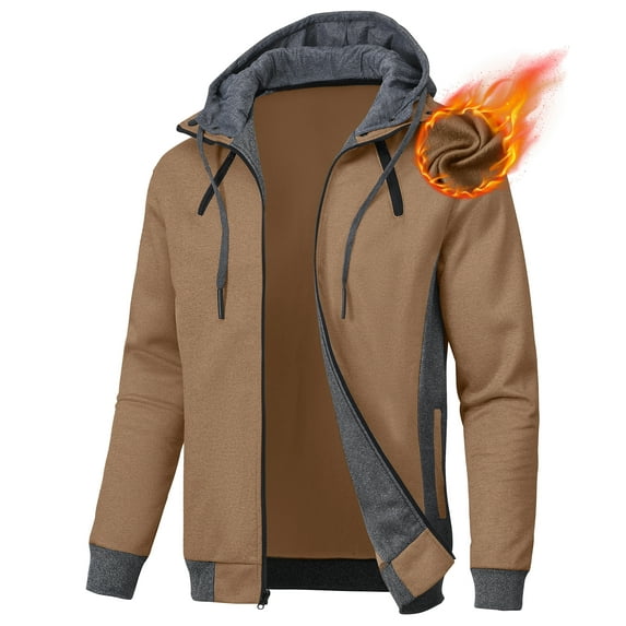 NEIKU Mens Zipper Hoodie Casual Hooded Sweatshirt Fleece Jacket Khaki-2XL