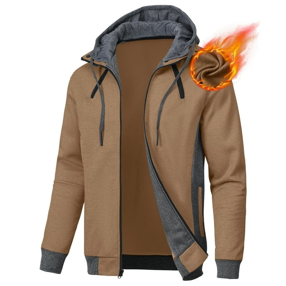 NEIKU Mens Zipper Hoodie Casual Hooded Sweatshirt Fleece Jacket Khaki-3XL