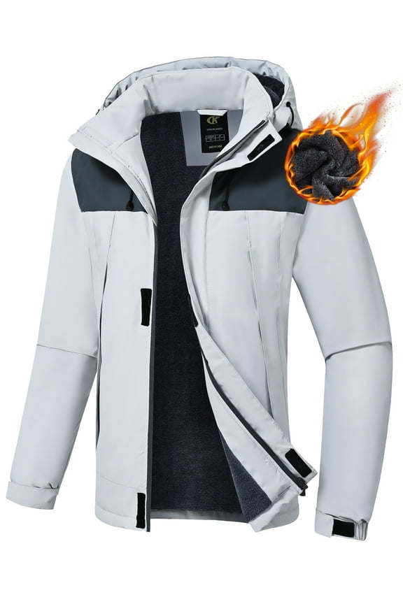 Women's Waterproof Ski Jacket Warm Winter Snow Coat Mountain Windbreaker Hooded Raincoat Jacket Light gray 2XL