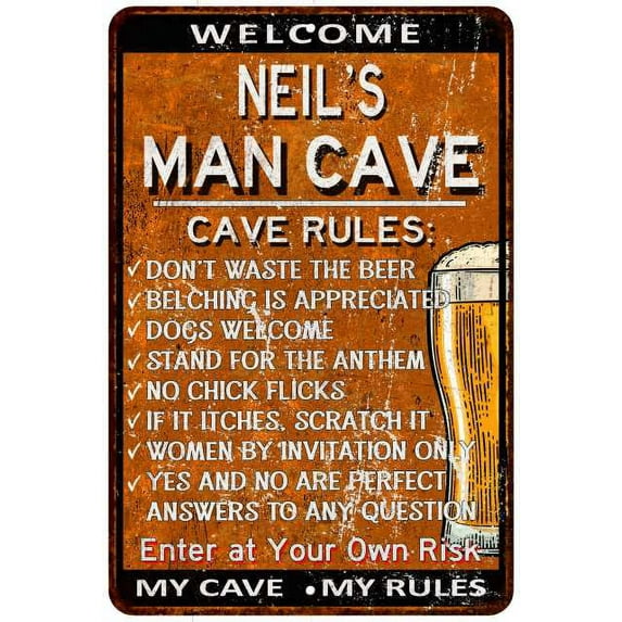 NEIL'S Man Cave Rules Rusty Sign Garage Decor 8x12 108120051094