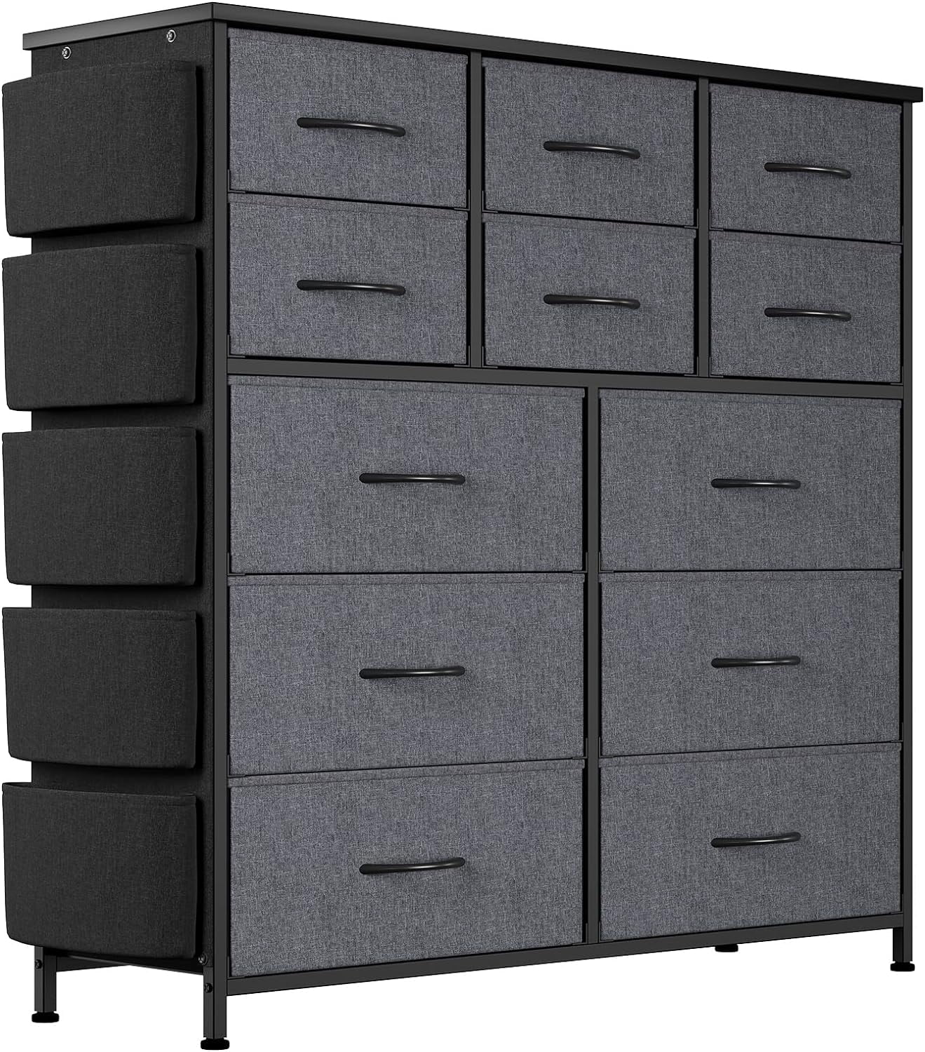 Gray Industrial 12-Drawer Fabric Storage Dresser with Levelers