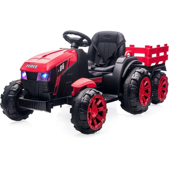 NEILA 12V Battery-Powered Ride-On Tractor for Kids – Dual Motor Electric Vehicle with Remote Control, 3-Speed Settings, LED Lights & USB Audio – Perfect Gift for Young Farmers,Red