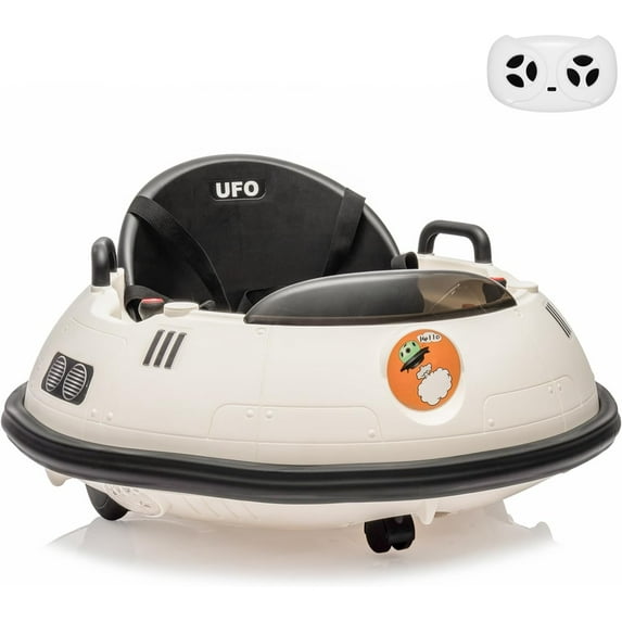 NEILA 12V Kids Ride on Bumper Car 360° Spin Battery Powered Electric Fun Toys with Remote Control , LED Lights , Safety Belt , Music , 2 Driving Modes for Toddlers Boys and Girls (White)