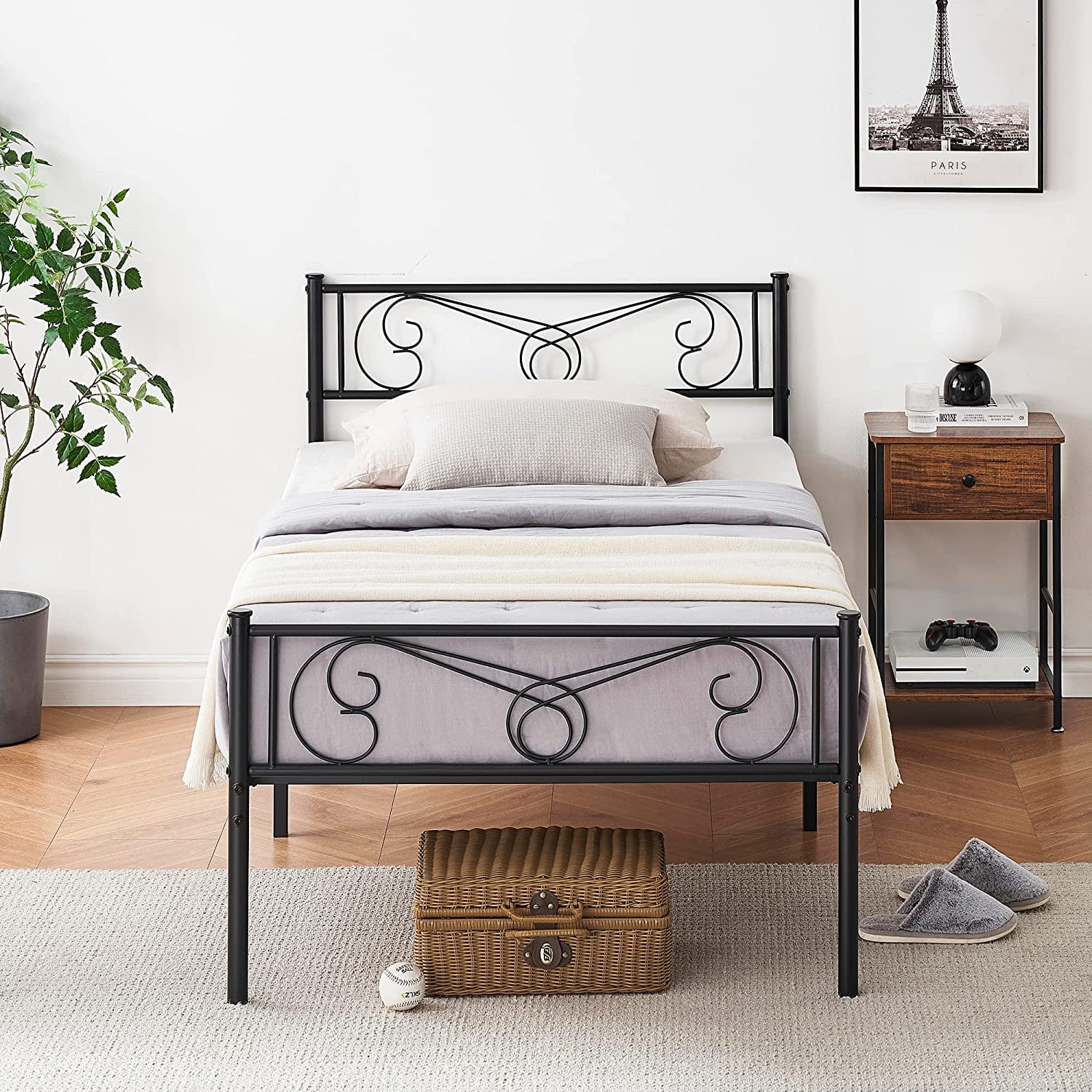 NEILA 14-Inch Single Bed Metal Platform Bed Frame with Headboard and ...