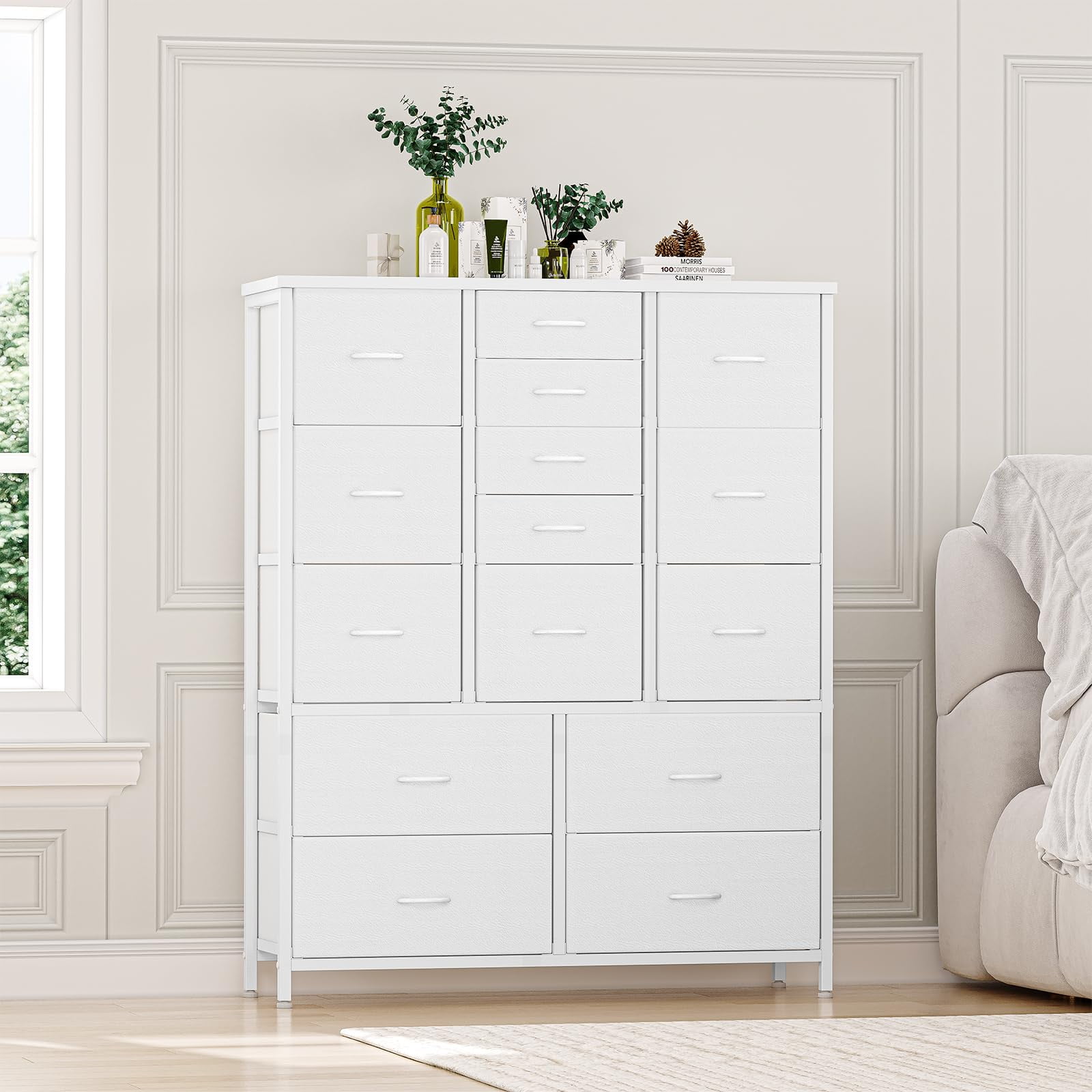 NEILA 15-Drawers Dresser for Bedroom Tall Chest of Drawers, Metal
