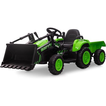 NEILA 3-in-1 Kids Ride-On Tractor with Detachable Trailer – 12V Electric Bulldozer with Shovel Bucket, Remote Control, Lights, Music Player & Safety Belt – Perfect for Boys and Girls,Green