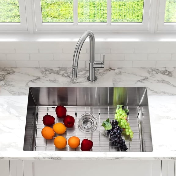 NEILA 30 inch Undermount Single Bowl Kitchen Sink, 30 x 18 x 10 inch, Deep Handmade Workstation Under Counter, Stainless Steel Bar Sink with Built-in Accessories, with Basket Strainer