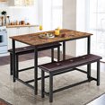 thumbnail image 1 of NEILA 4 Pcs Dining Table Set,Dining Table Set for 4,Kitchen Table with 2 Long Upholstered Benches,Industrial Style Kitchen Dining Table Set for Small Space, Apartment,Home, 1 of 8