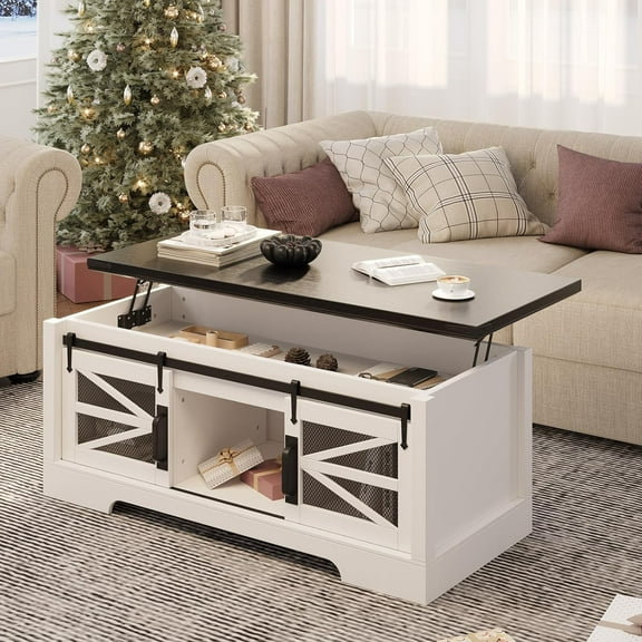 NEILA 47.2" Coffee Table Lift Top – Multifunctional Convertible Top Coffee Table with Ample Storage, Rustic Style for Living Room,Black