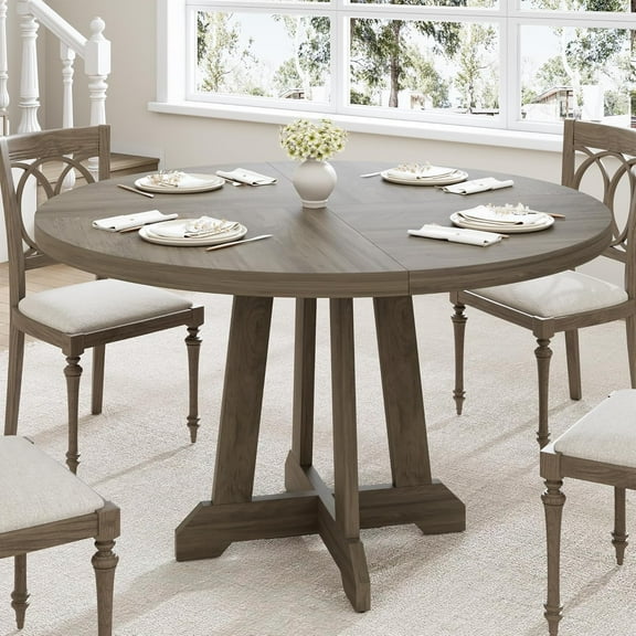 NEILA 47 Inch Round Dining Table for 4 to 6 People – Farmhouse Style Wooden Table with Sturdy Construction, Perfect for Family Gatherings,Grey