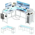 thumbnail image 1 of NEILA 68" Large Reversible L Shaped Computer Gaming Desk with LED Light & Power Outlets, Corner PC Desk with Storage Shelves, File Drawer Monitor Stand, Home Office Desk, Two Person Desk, White, 1 of 8