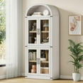 thumbnail image 1 of NEILA Arched Bookshelf with Doors - Glass Doors - 15.83 inches deep by 71.4 inches tall rustic ambiance premium wood display cabinet for living room, kitchen and office,Glass Door_White, 1 of 8