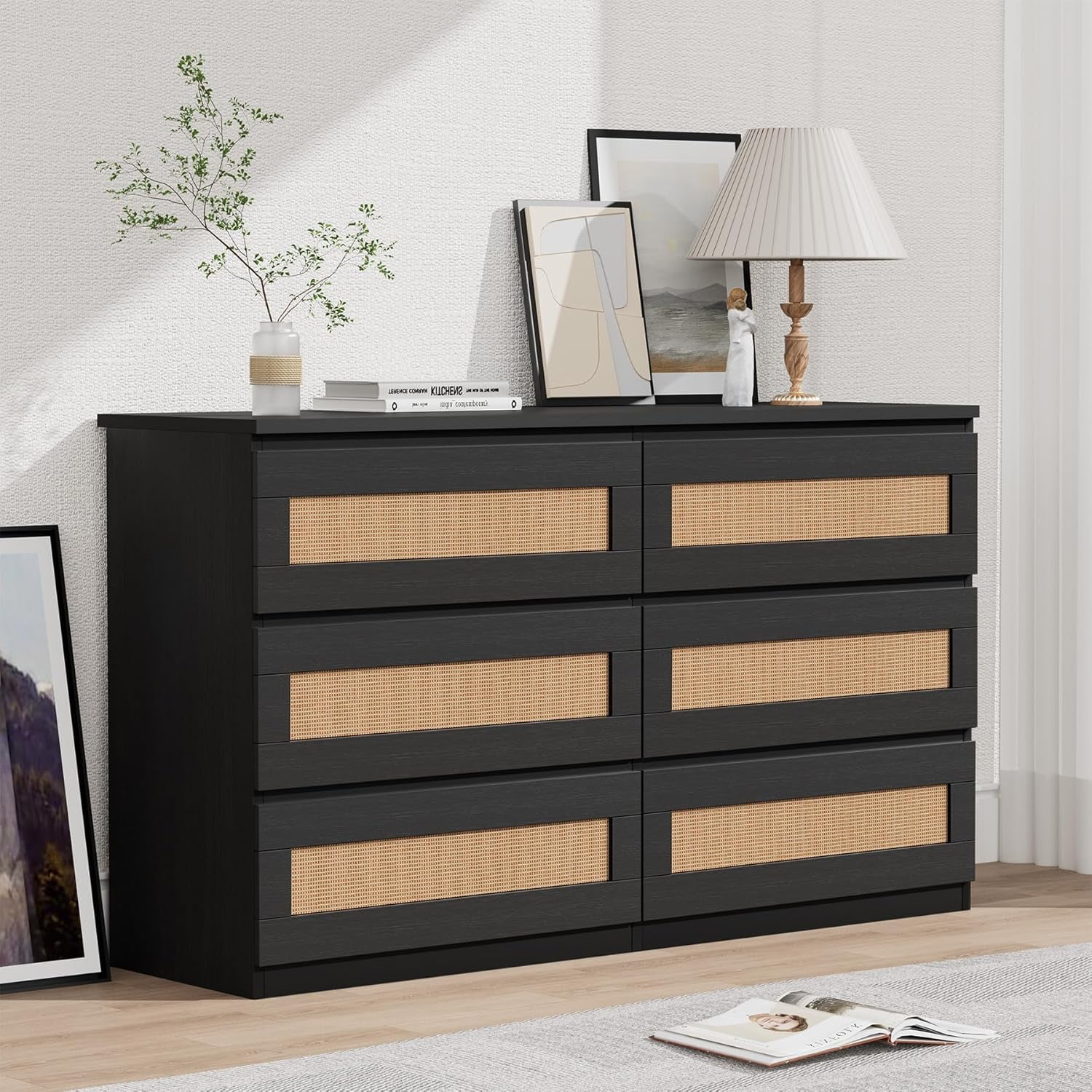 used black dresser NEILA Multi-Purpose Wood – 6-Drawer Rattan Storage Chest for Bedroom, Living Room, Entryway & TV Stand Aihos storage solutions help color:Coral Drawer dresser 2972026.2 Women's Bachelorette Party Dresses