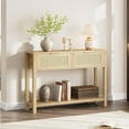 thumbnail image 1 of NEILA Console Table with 2 Drawers – Bohemian Rattan Entryway Table, Rustic Design with Burlywood Grain, Perfect for Living Room or Hallway,Oak, 1 of 7