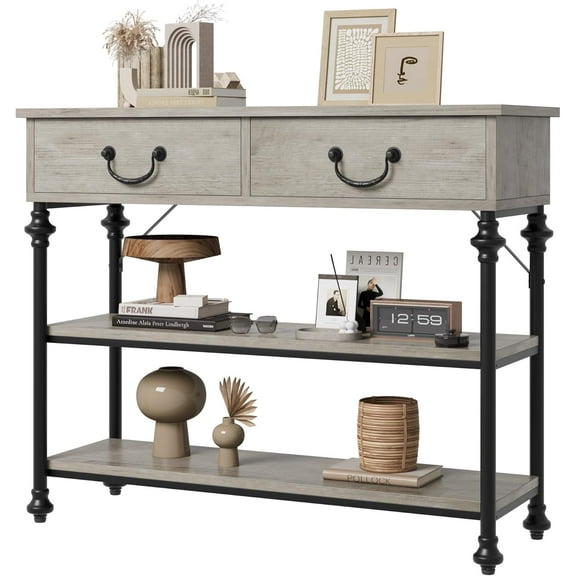NEILA Console Tables for Entryway, Small Entryway Table with 2 Drawers, Narrow Console Table with Storage Shelves for Living Room, Hallway Table, Sofa Table,Gray