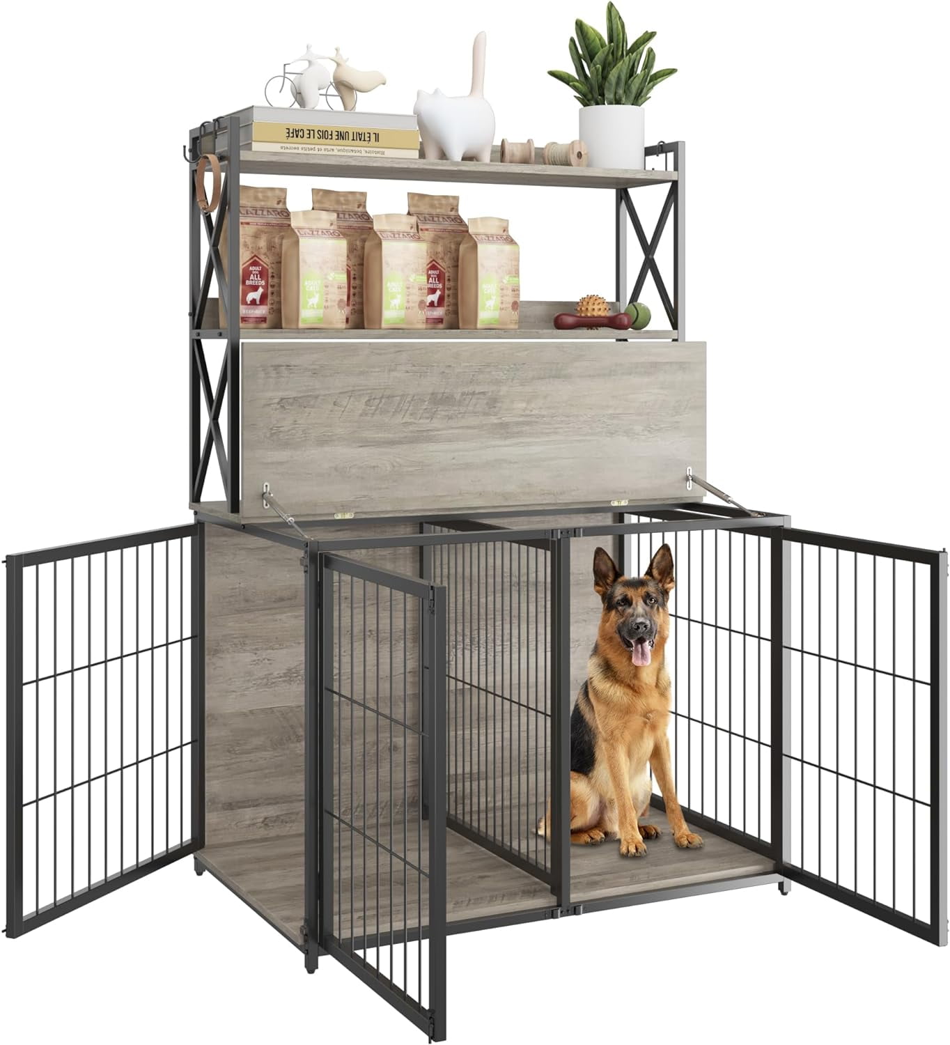 Image showcasing NEILA Dog Crate Furniture with Storage Shelves,Wooden Dog Crate End ...