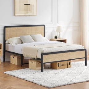 Walker Edison Boho Rattan-Panel King Platform Bedframe, Natural ...
