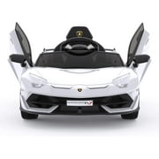 NEILA Lamborghini Licensed 12V Kids Ride on Car Electric Vehicles for Kids Battery Powered Sports Car with Remote Control, 2 Speeds, Sound System, LED Headlights and Hydraulic Doors White