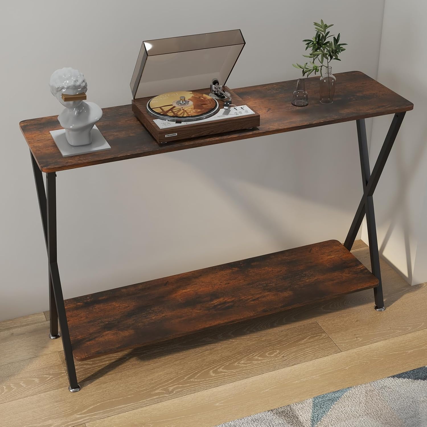 NEILA Narrow Console Table, 2-Tier Farmhouse Sofa Table with Shelves ...