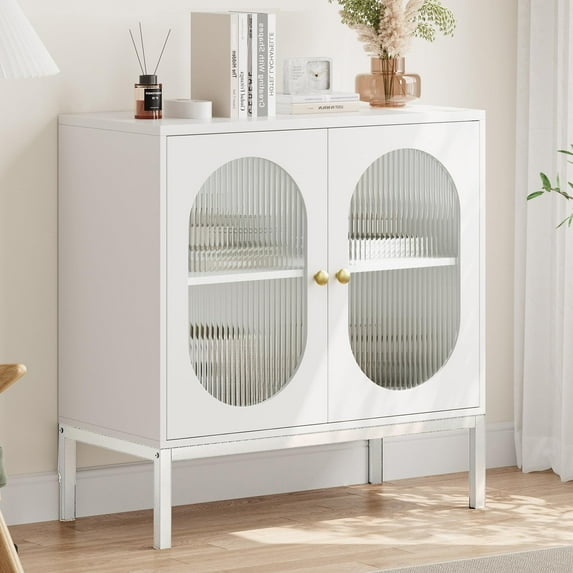 NEILA Sideboard Buffet Cabinet, Rattan Storage Cabinet with Adjustable Shelves, Small Wood Console Cabinet with 3-Tier Storage for Dining Room, Kitchen, Living Room, Hallway