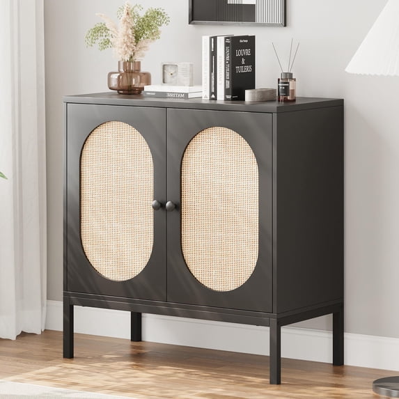 NEILA Sideboard Buffet Cabinet, Rattan Storage Cabinet with Adjustable Shelves, Small Wood Console Cabinet with 2-Tier Storage for Dining Room, Kitchen, Living Room, Hallway