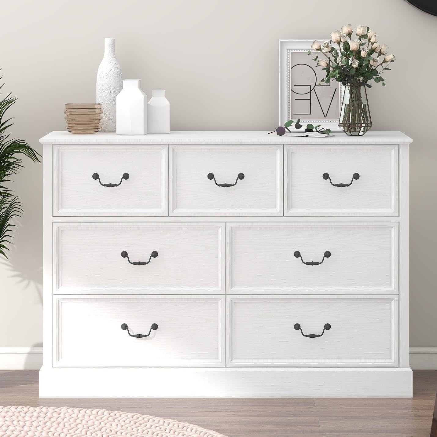White Farmhouse 47.2" MDF 7-Drawer Dresser Chest