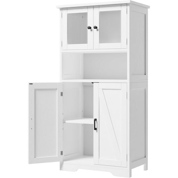NEILA Tall Bathroom Cabinet, Freestanding Storage Cabinet with Glass Door and Adjustable Shelves, 54 Inch Modern Cabinet for Kitchen, Pantry, Living Room, White