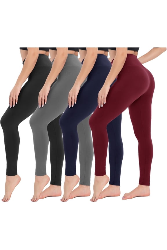 4 Pack Leggings for Women - High Waisted Tummy Control Yoga Pants for Workout Gym Black Leggings Plus Size Dance