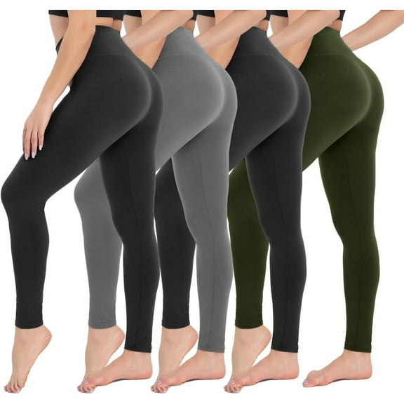 NEIRID 4 Pack Leggings for Women - High Waisted Tummy Control Yoga Pants for Workout Gym Black Leggings Plus Size Dance