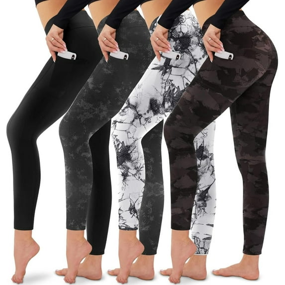 NEIRID 4 Pack Leggings for Women - High Waisted Tummy Control Yoga Pants for Workout Gym Black Leggings Plus Size Dance