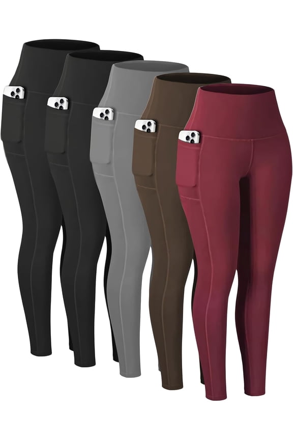 5 Pack Workout Leggings for Women with Pockets - High Waisted Yoga Pants Women Tummy Control Gym Athletics Clothes