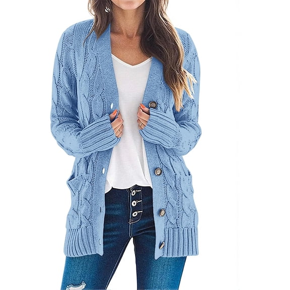 NEIRID Women's 2025 Fall Long Sleeve Cable Knit Sweater Open Front Cardigan Button Loose Outerwear