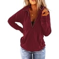 thumbnail image 1 of NEIRID  Women's Long Sleeve Lapel Half Zip Up Sweatshirt Solid Stylish Loose Fit Casual Pullover Tops, 1 of 7
