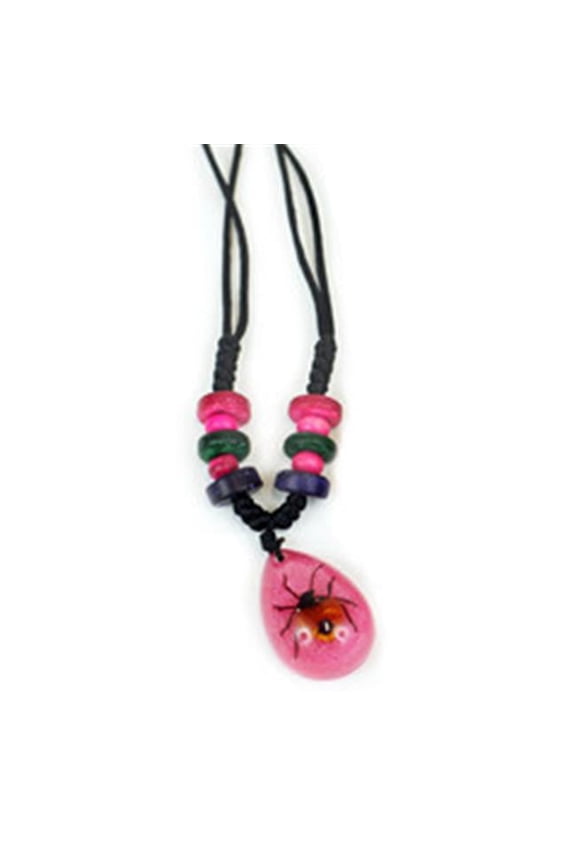 NEK104 Beaded Necklace - Shield Bug with Pink Background