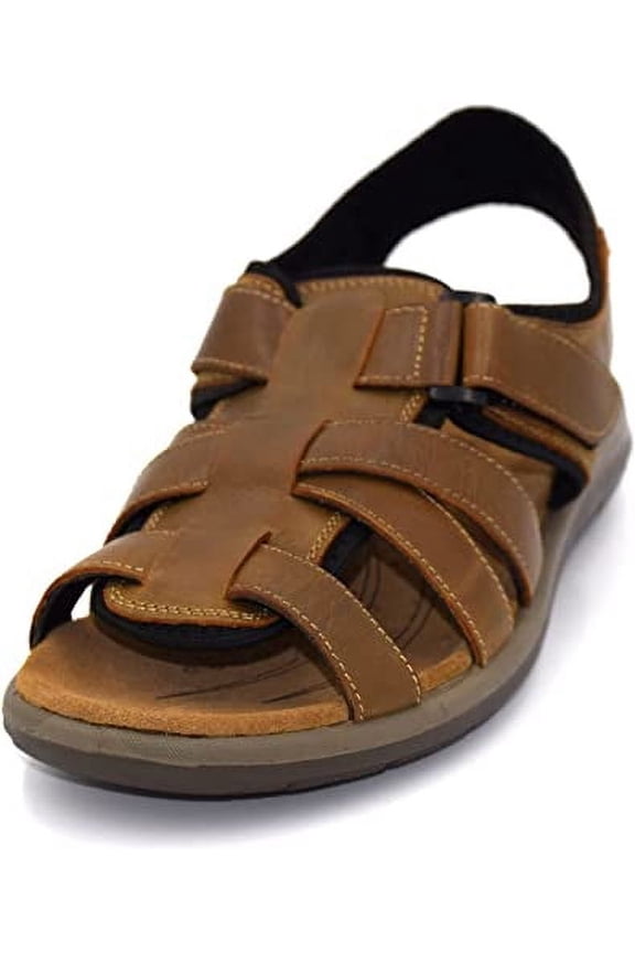 NEKTA/ke'nekt/, Men's Fisherman Open-Toe Leather Sandals Black 16