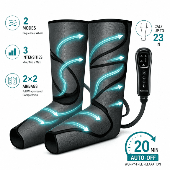 Nekteck Leg Compression Massager, Air Compression Leg Massager for Circulation and Pain Relief, Foot and Leg Massager Compression Boots with Recovery System, 2 Modes 3 Intensities, Father Days Gifts