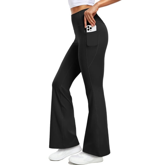 NELEUS ButterSoftFlex Womens Flare Leggings Athletic Yoga Workout Pants Bootcut High Waist with Side Pockets,Black,US Size L