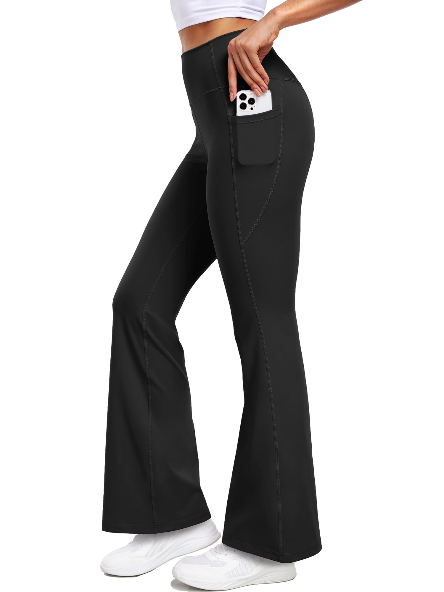 NELEUS ButterSoftFlex Womens Flare Leggings Athletic Yoga Workout Pants Bootcut High Waist with Side Pockets,Black,US Size XL