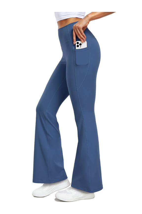 ButterSoftFlex Womens Flare Leggings Athletic Yoga Workout Pants Bootcut High Waist with Side Pockets,Blue,US Size 2XL