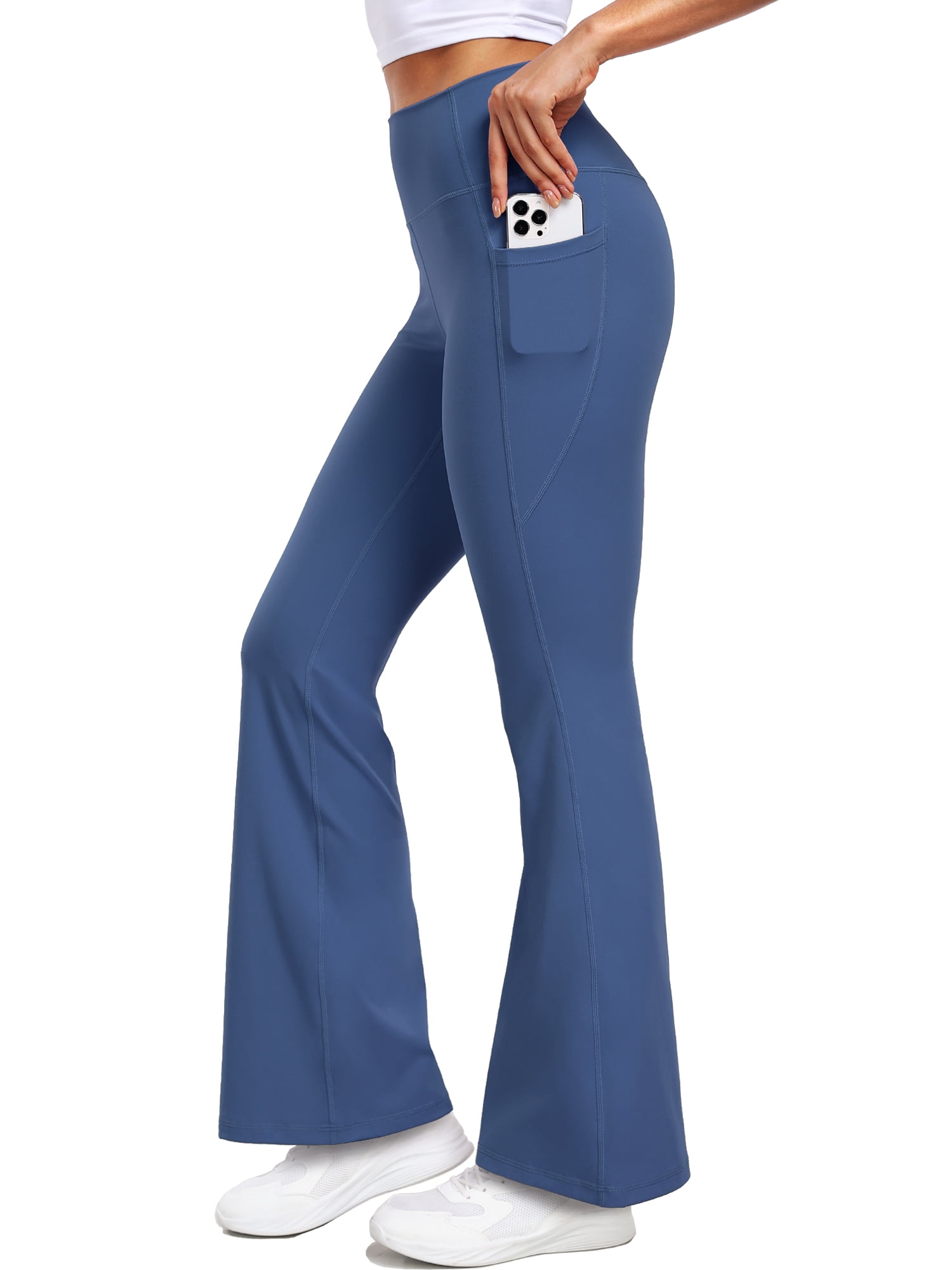 NELEUS ButterSoftFlex Womens Flare Leggings Athletic Yoga Workout Pants Bootcut High Waist with Side Pockets,Blue,US Size M