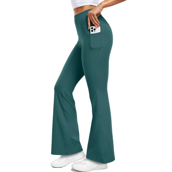 NELEUS ButterSoftFlex Womens Flare Leggings Athletic Yoga Workout Pants Bootcut High Waist with Side Pockets,Dark Green,US Size 2XL