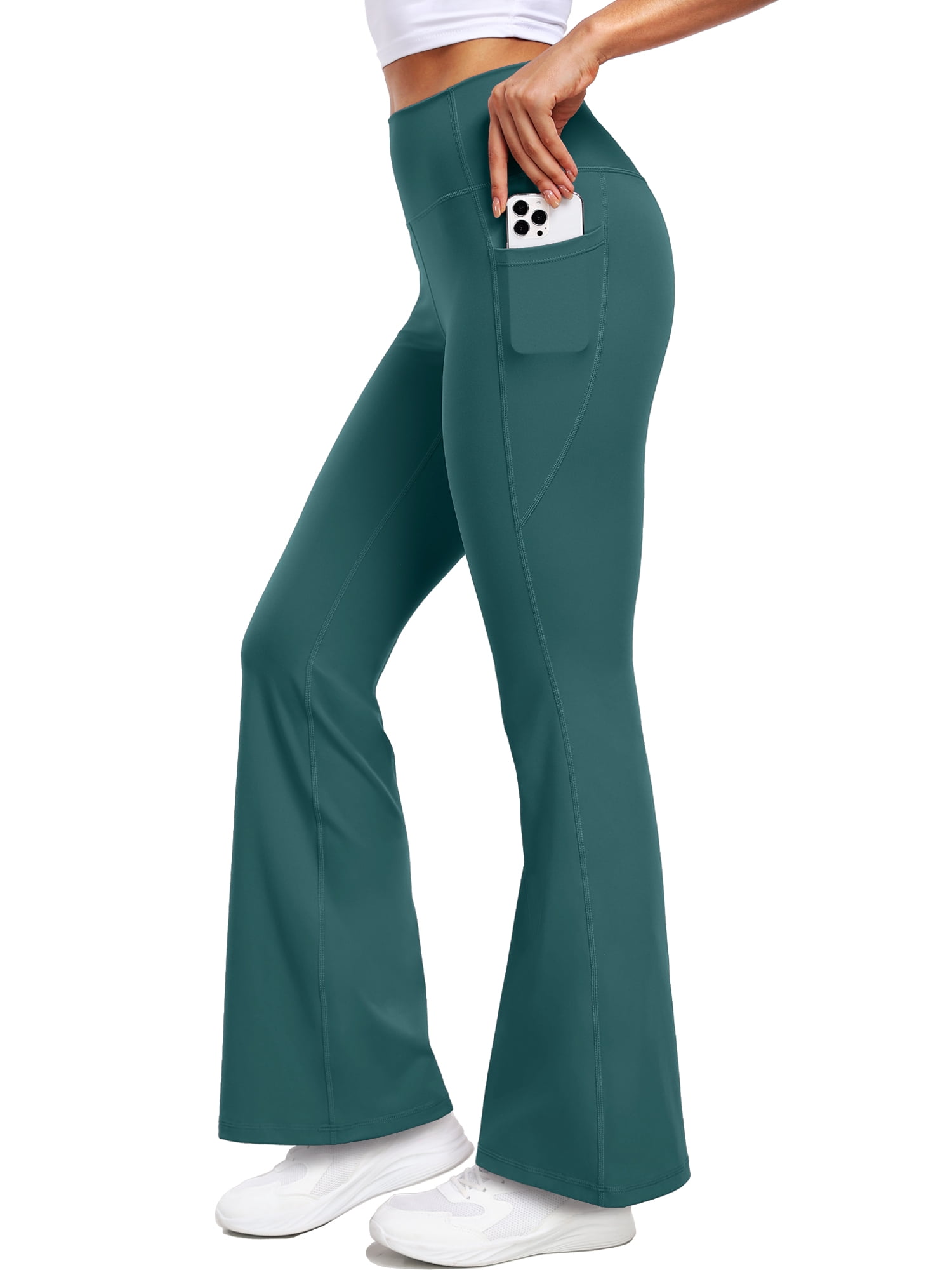 NELEUS ButterSoftFlex Womens Flare Leggings Athletic Yoga Workout Pants Bootcut High Waist with Side Pockets,Dark Green,US Size L