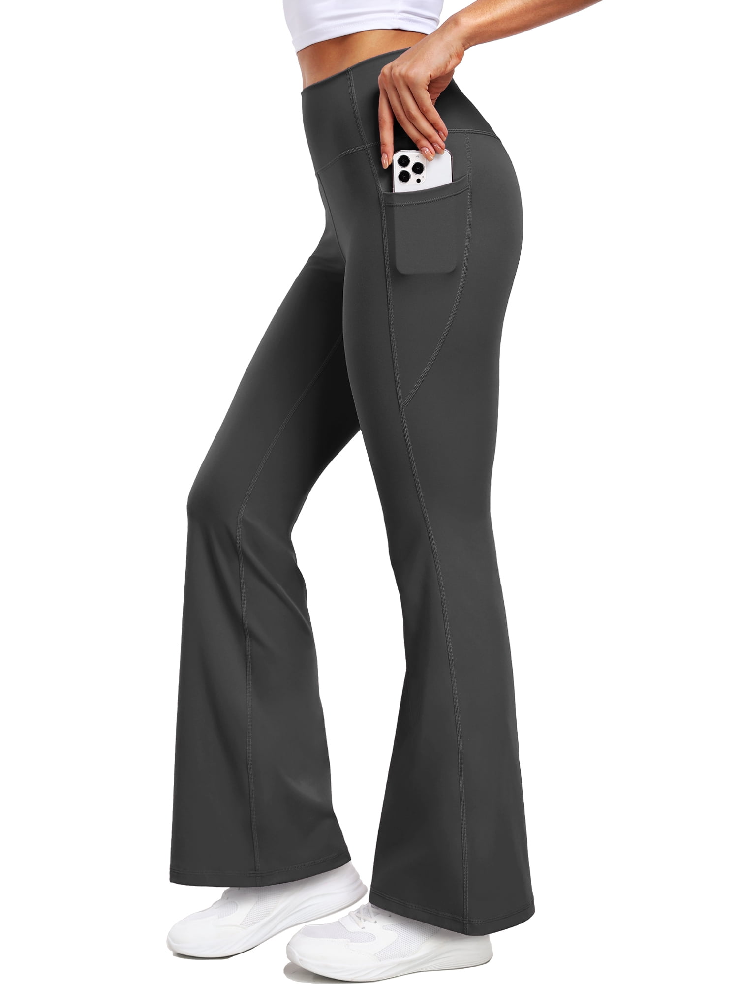 NELEUS ButterSoftFlex Womens Flare Leggings Athletic Yoga Workout Pants Bootcut High Waist with Side Pockets,Gray,US Size XL